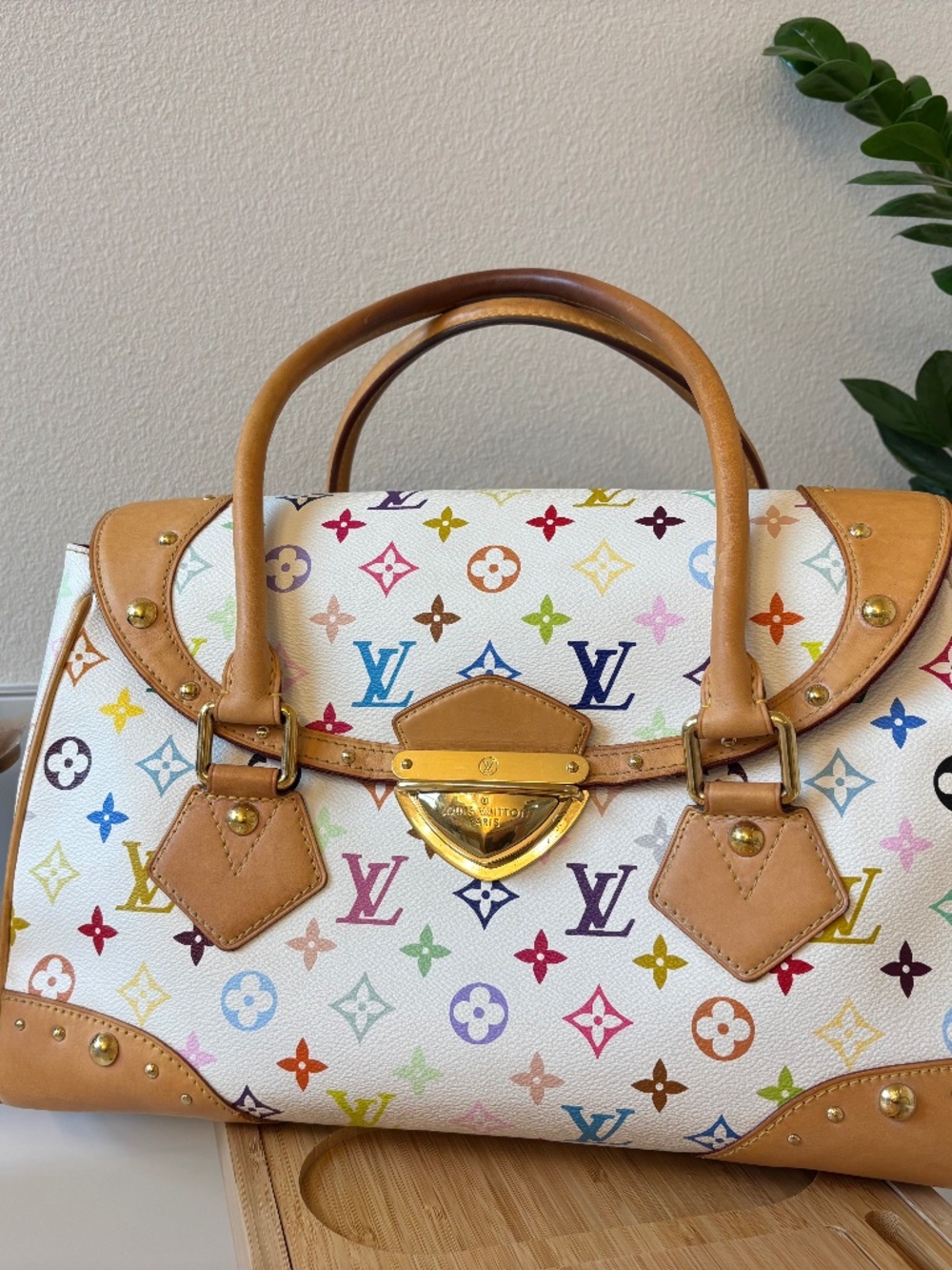 Authentic Louis Vuitton Beverly GM White Monogram Multicolore Murakami Handbag